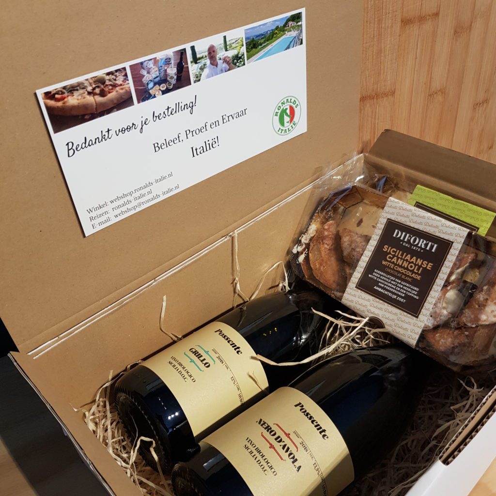 Sicilie pakket met wijn en cannoli
